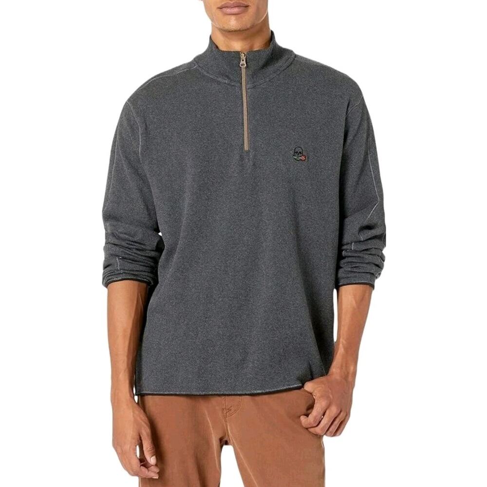 Robert Graham Mens Skull Rose Logo Half Zip Pullover Sweater‎ Sz Large Charcoal
